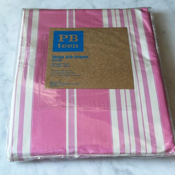 Pottery Barn Teen Pink Stripe Silk Drapes - 1 Panel 52" W x 63"L w/Drapery Hooks - Picture 1 of 3